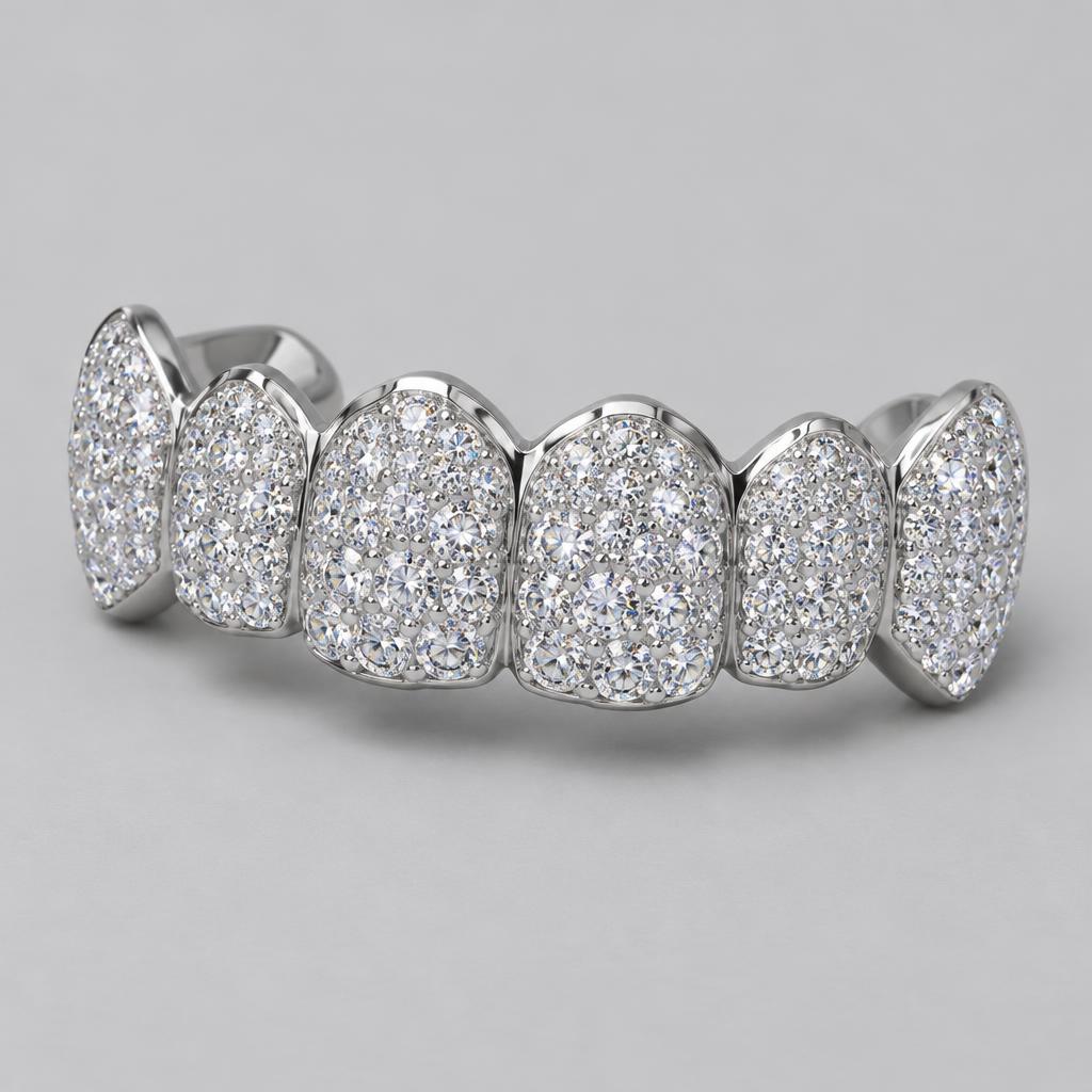 Silver · Moissanite six-tooth grill design preview